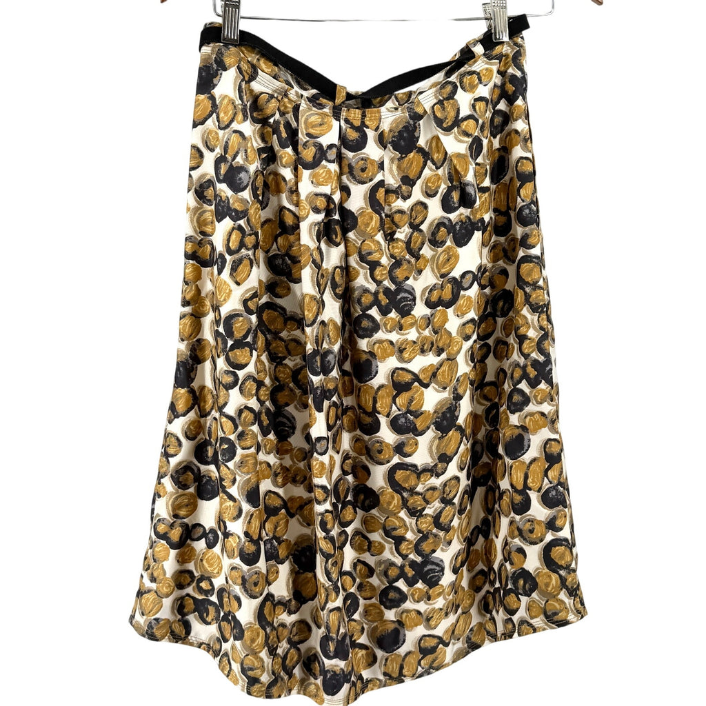 Piazza Sempione Cream Black Mustard Circle Print Silky Midi Skirt