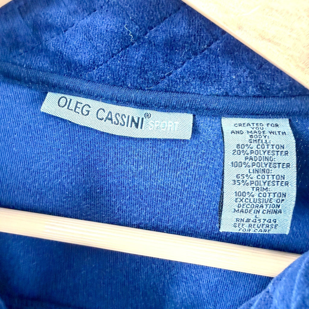 Vintage Y2K Oleg Cassini Sport Navy Quilted Velour Zip Jacket