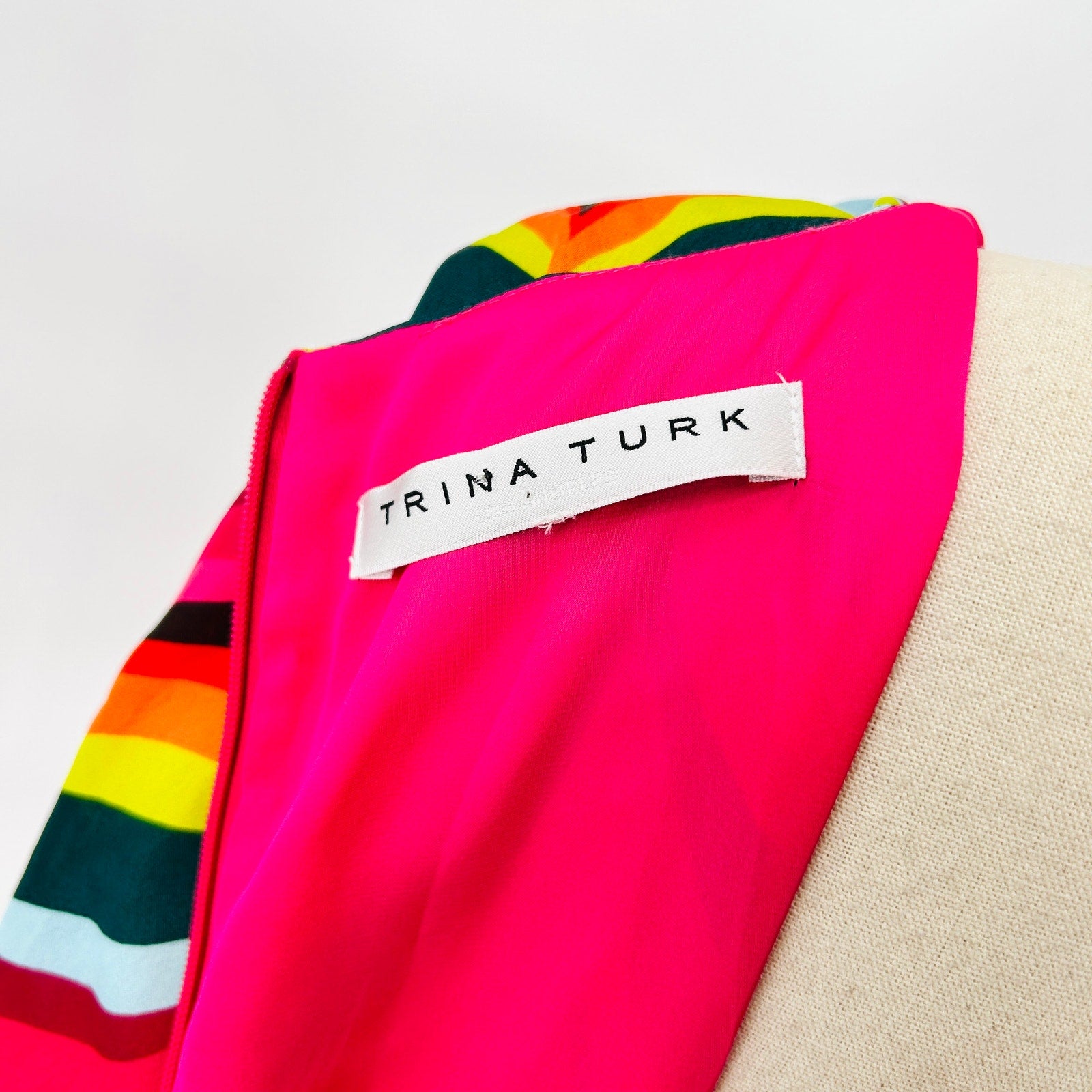 Trina Turk Pink Rainbow Multicolor Chevron Print Mini Dress