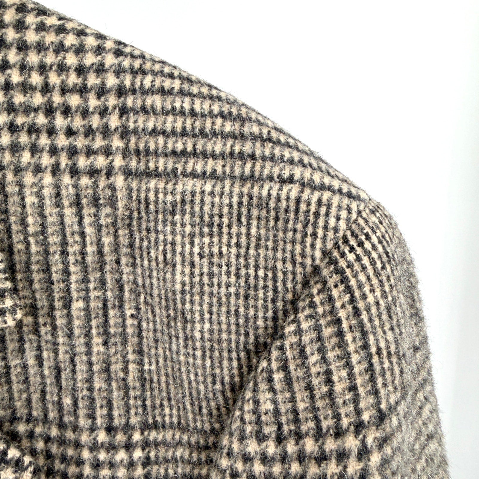 Vintage 80s Bill Blass Beige Black Plaid 100% Camel Hair Preppy Blazer