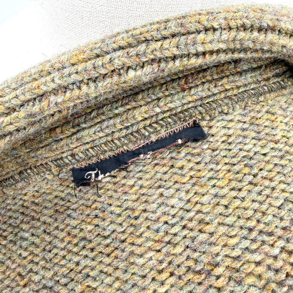 Vintage 60s Olive Green 100% Wool Puff Sleeve Shawl Cardigan Sweater