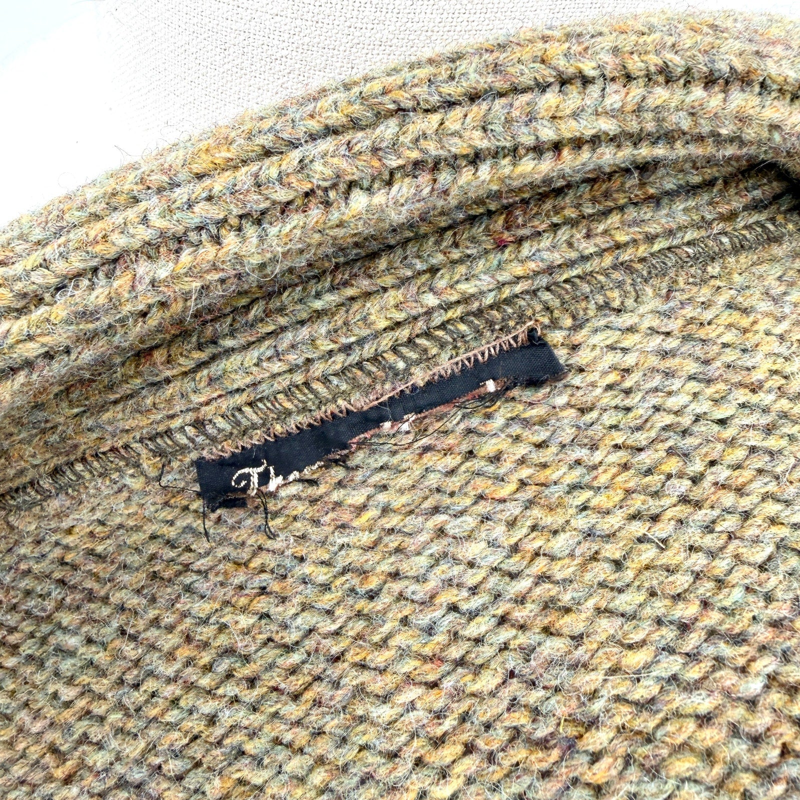 Vintage 60s Olive Green 100% Wool Puff Sleeve Shawl Cardigan Sweater