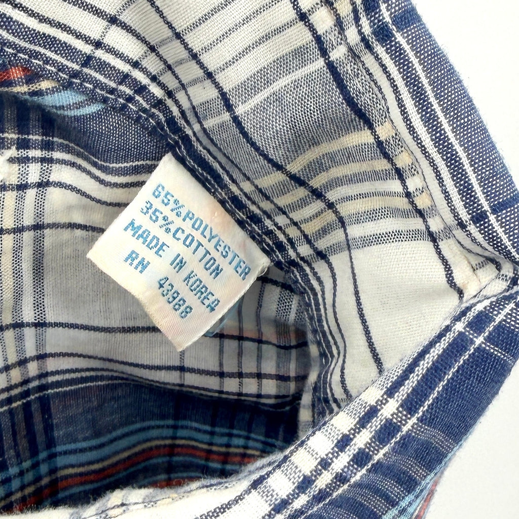 Vintage 70s Double S Blue Plaid Pearl Snap Western Shirt