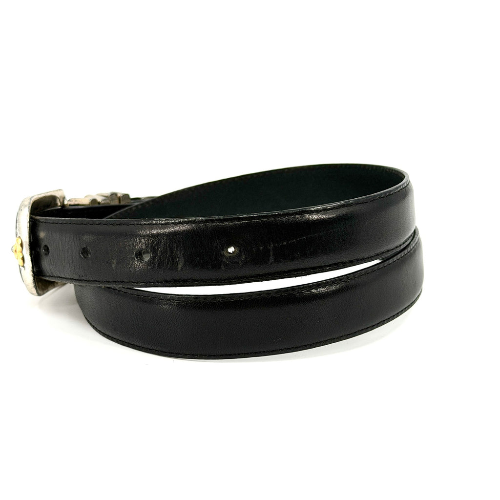 Vintage 90s Brighton Black Genuine Leather Western Heart Star Buckle Belt