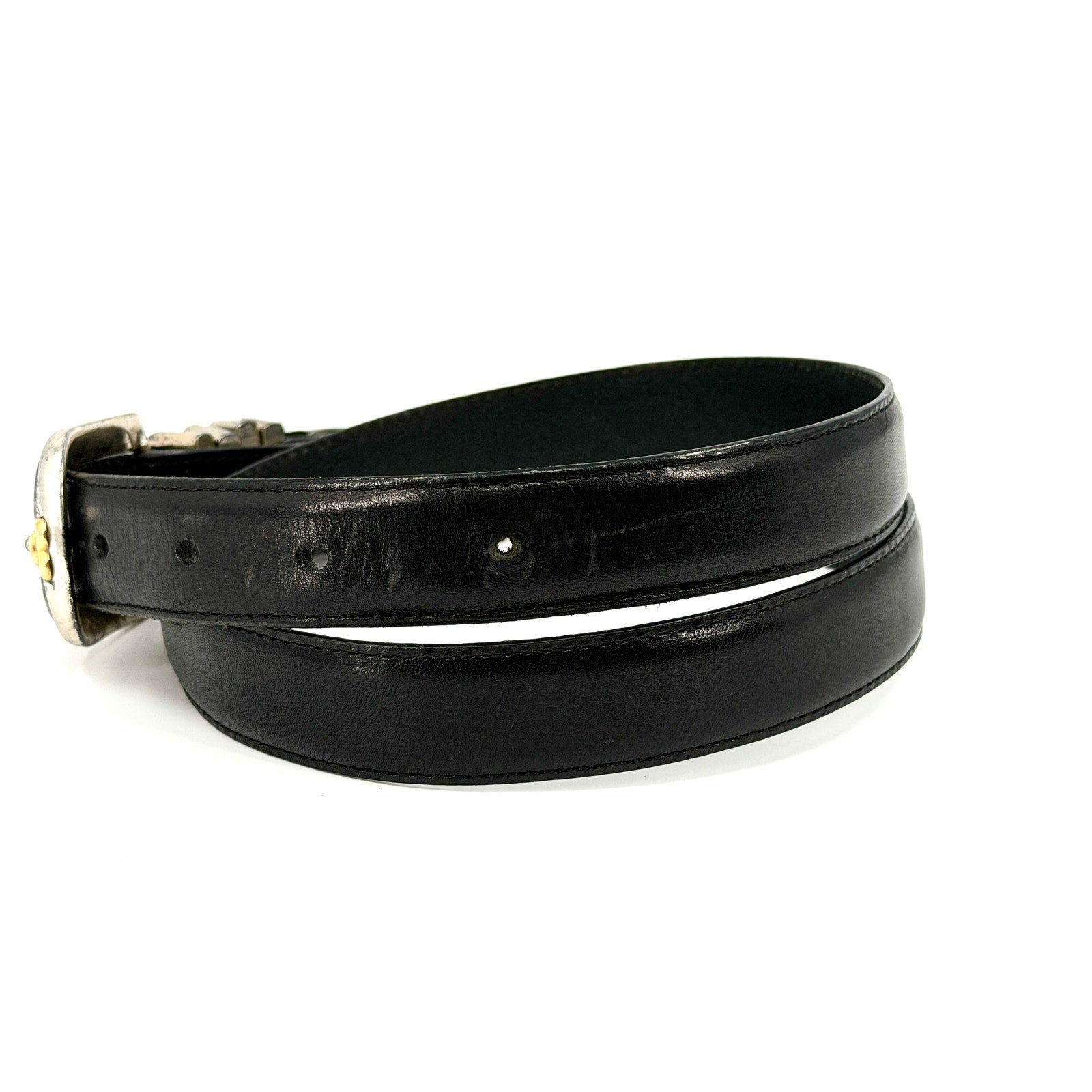 Vintage 90s Brighton Black Genuine Leather Western Heart Star Buckle Belt