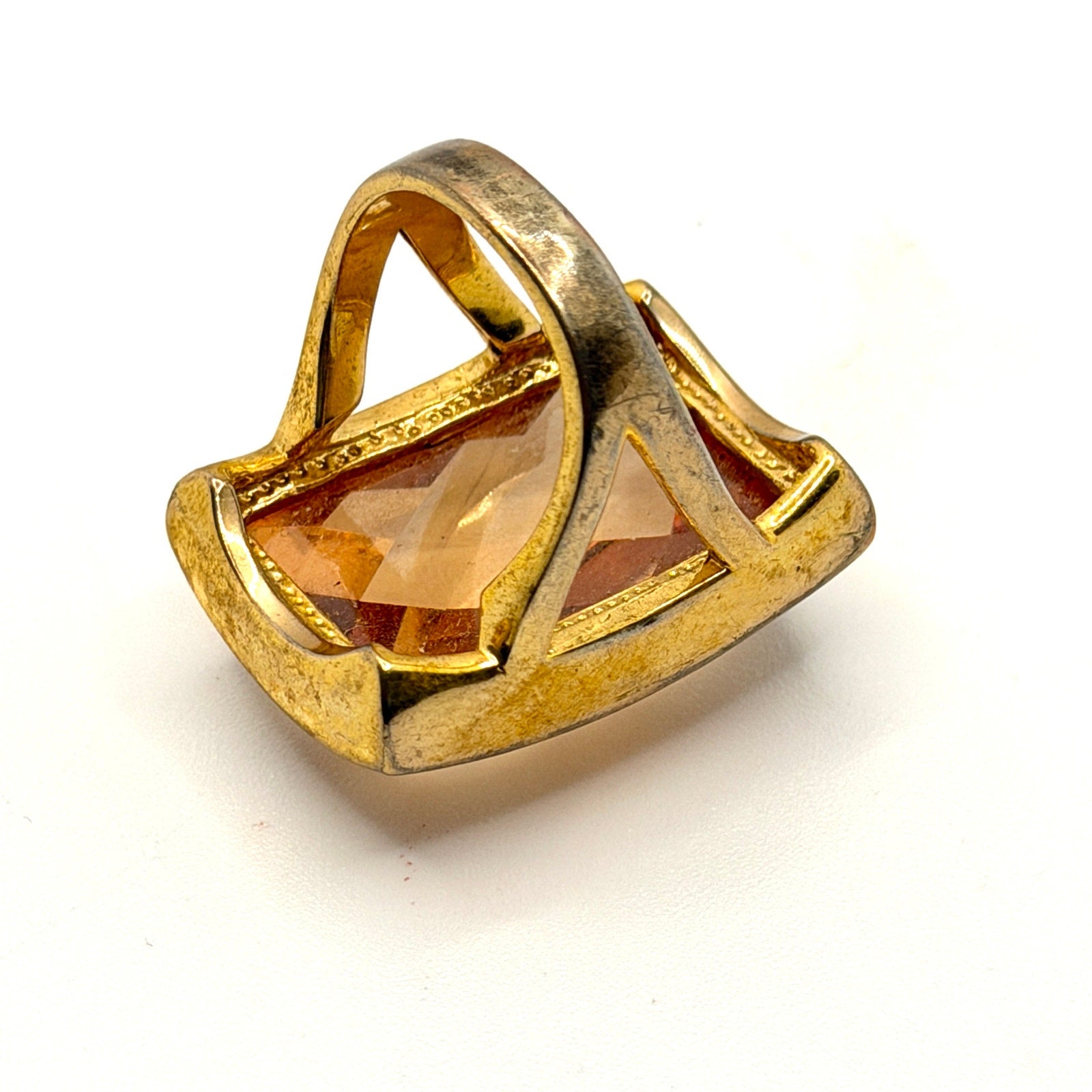 Vintage 1970s Honey Amber Faceted Crystal Architectural Cocktail Ring
