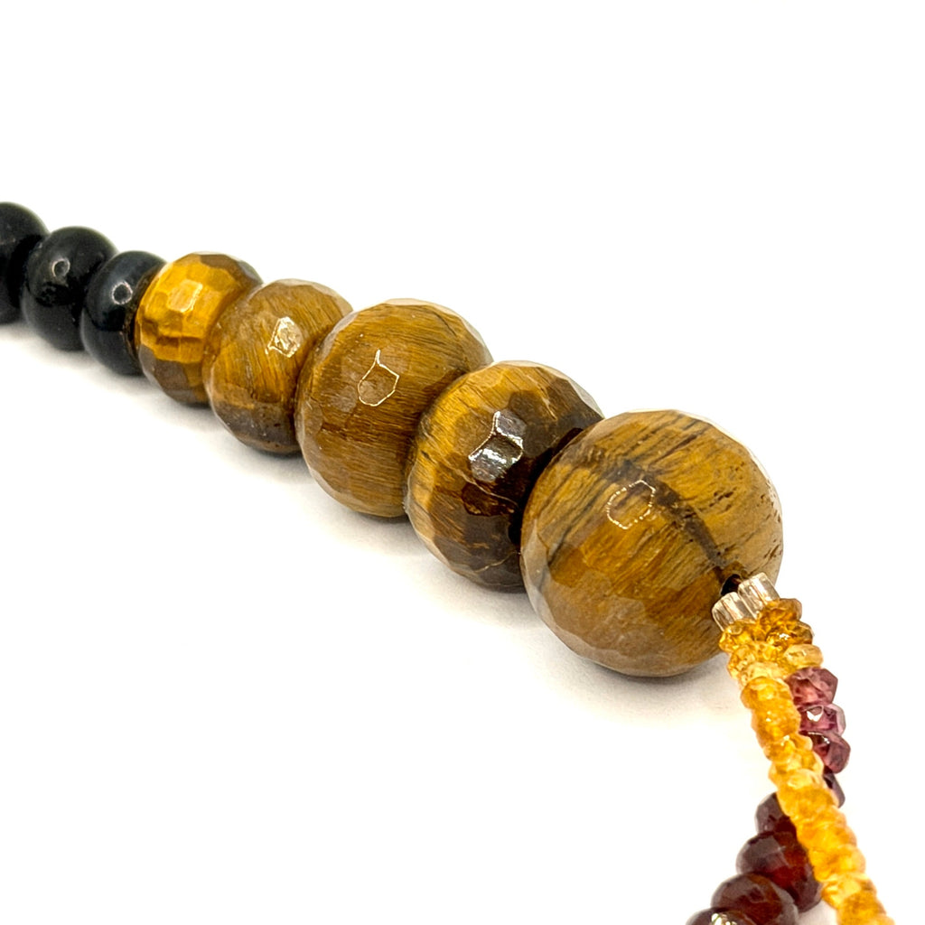 Vintage 90s Ruby Golden Topaz Tiger's Eye Dragon Head Glass Bead Necklace