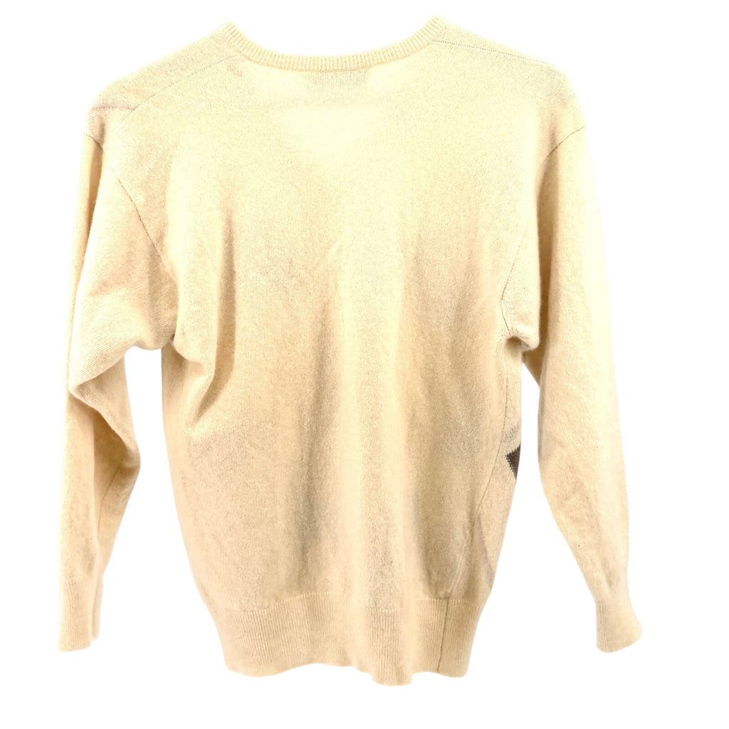 Vintage 70s Murray Allen Harrods Cream 100% Cashmere Argyle V-Neck Sweater