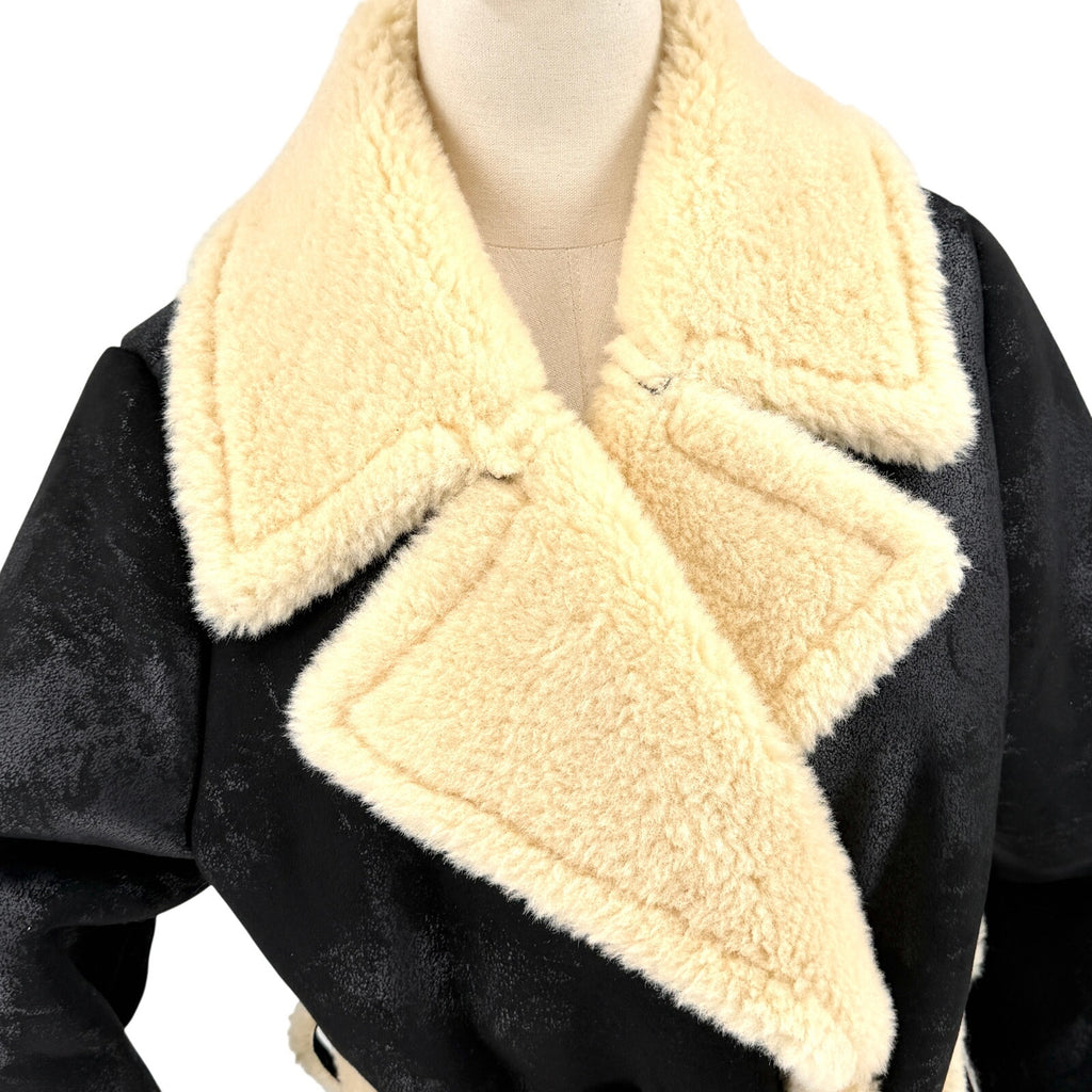 NWT Miss Selfridge Black Cream Faux Shearling Double Breasted Trenchcoat