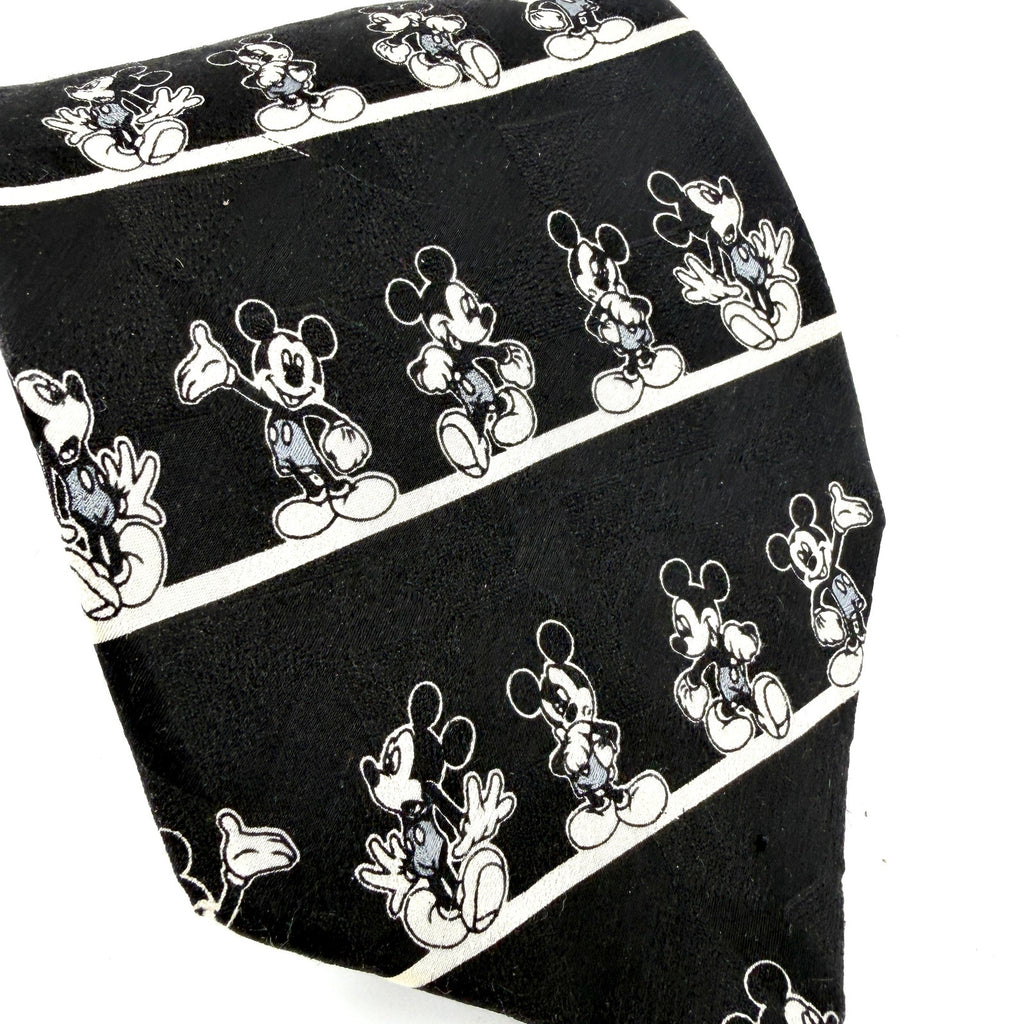 Vintage 90s Mickey Unlimited Black 100% Silk Mickey Mouse Traditional Necktie