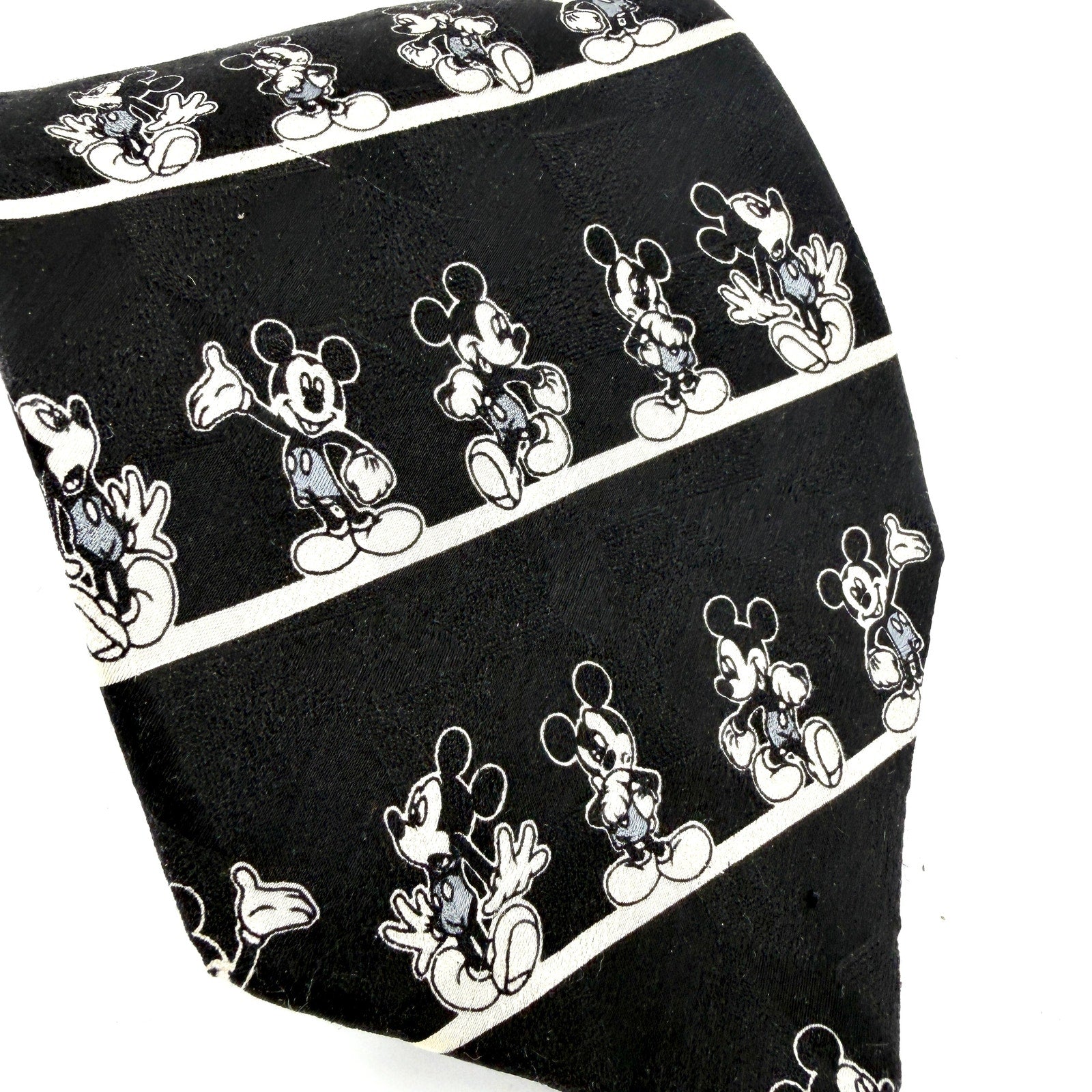 Vintage 90s Mickey Unlimited Black 100% Silk Mickey Mouse Traditional Necktie