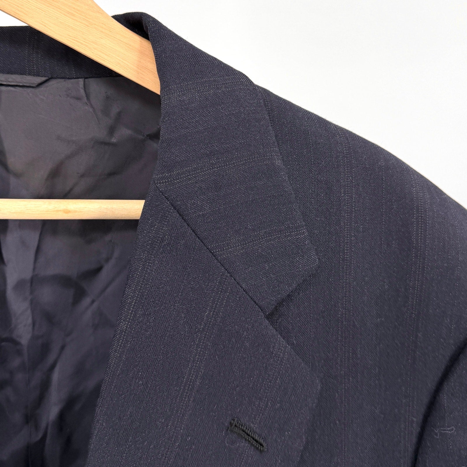 Vintage 80s Norman Hilton for Barneys Navy 100% Wool Pinstripe Blazer Jacket