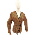 Vintage 80s C. Jay Orange Black Leopard Maximal Wrap Puff Sleeve Blouse