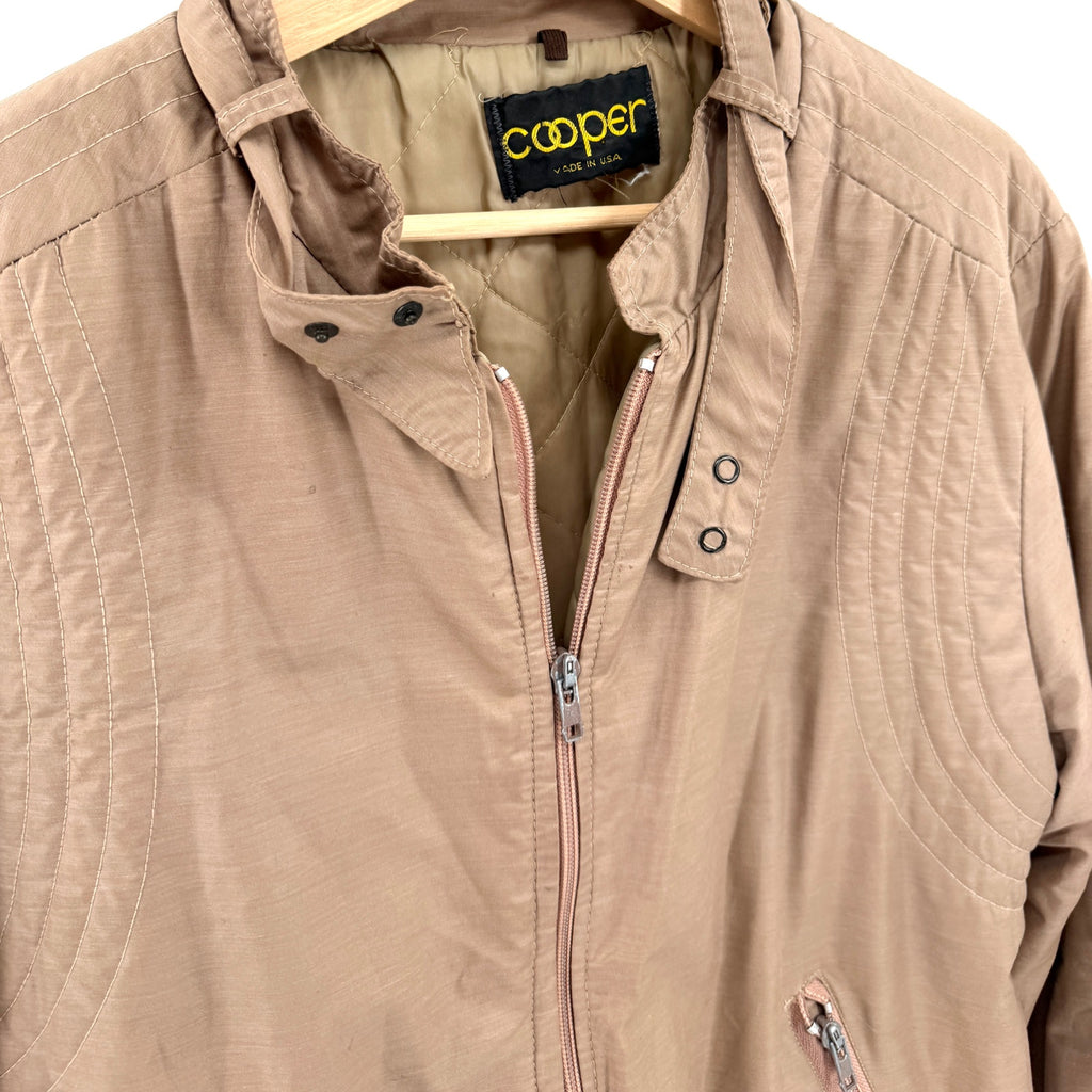 Vintage 80s Cooper Tan Cafe Racer Full Zip Quilted Lined Bomber Jacket