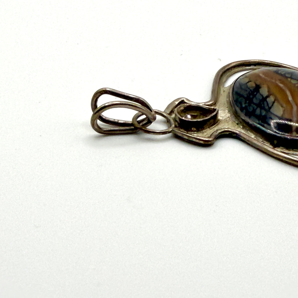 Vintage 90s Spiderweb Jasper Citrine Sterling Silver Boho Statement Pendant