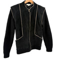 Vintage 70s Sweater Bee Black Suede Trim Zip-Front Sweater Jacket