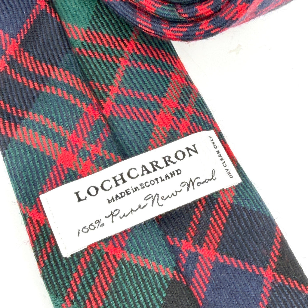Vintage 90s Lochcarron Green Red Navy Blue 100% Wool Scottish Tartan Tie