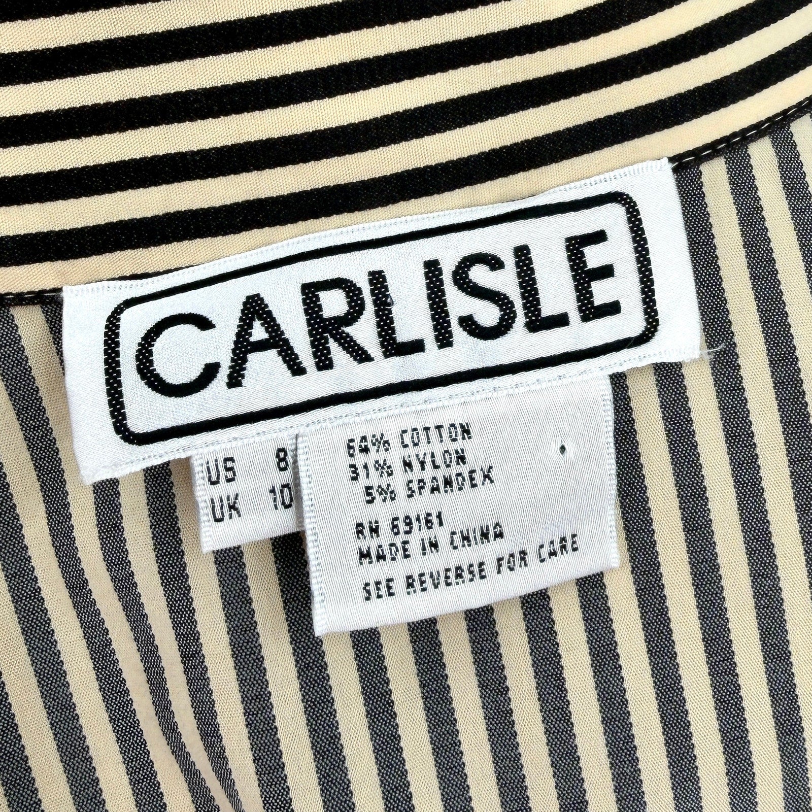 Carlisle Beige Black Striped Tie-Front Blouse