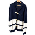 Nautica Navy Blue White 100% Cotton Wood Toggle Shawl Cardigan Sweater