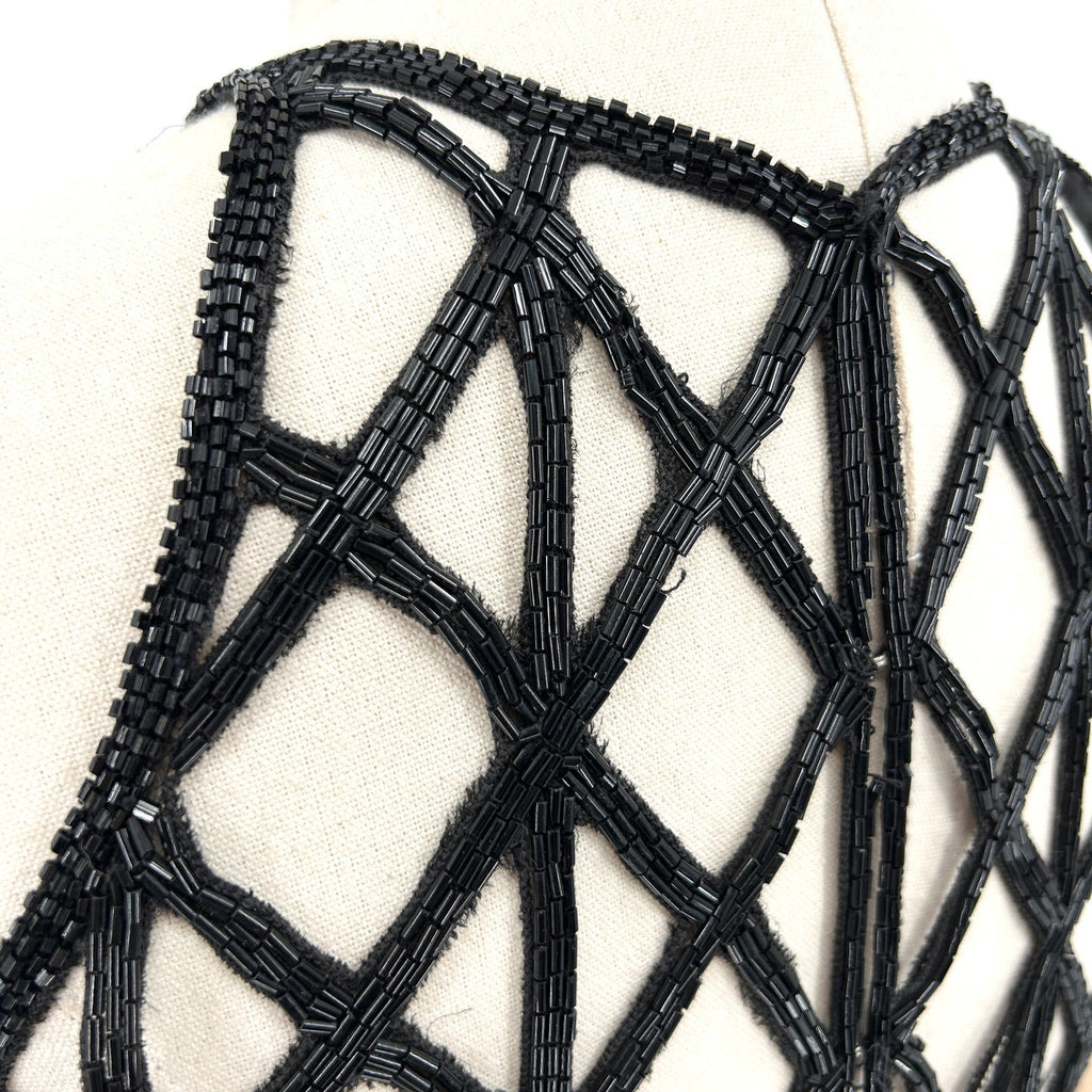 Vintage 90s Scala Black 100% Pure Silk Beaded Lattice Back Gown
