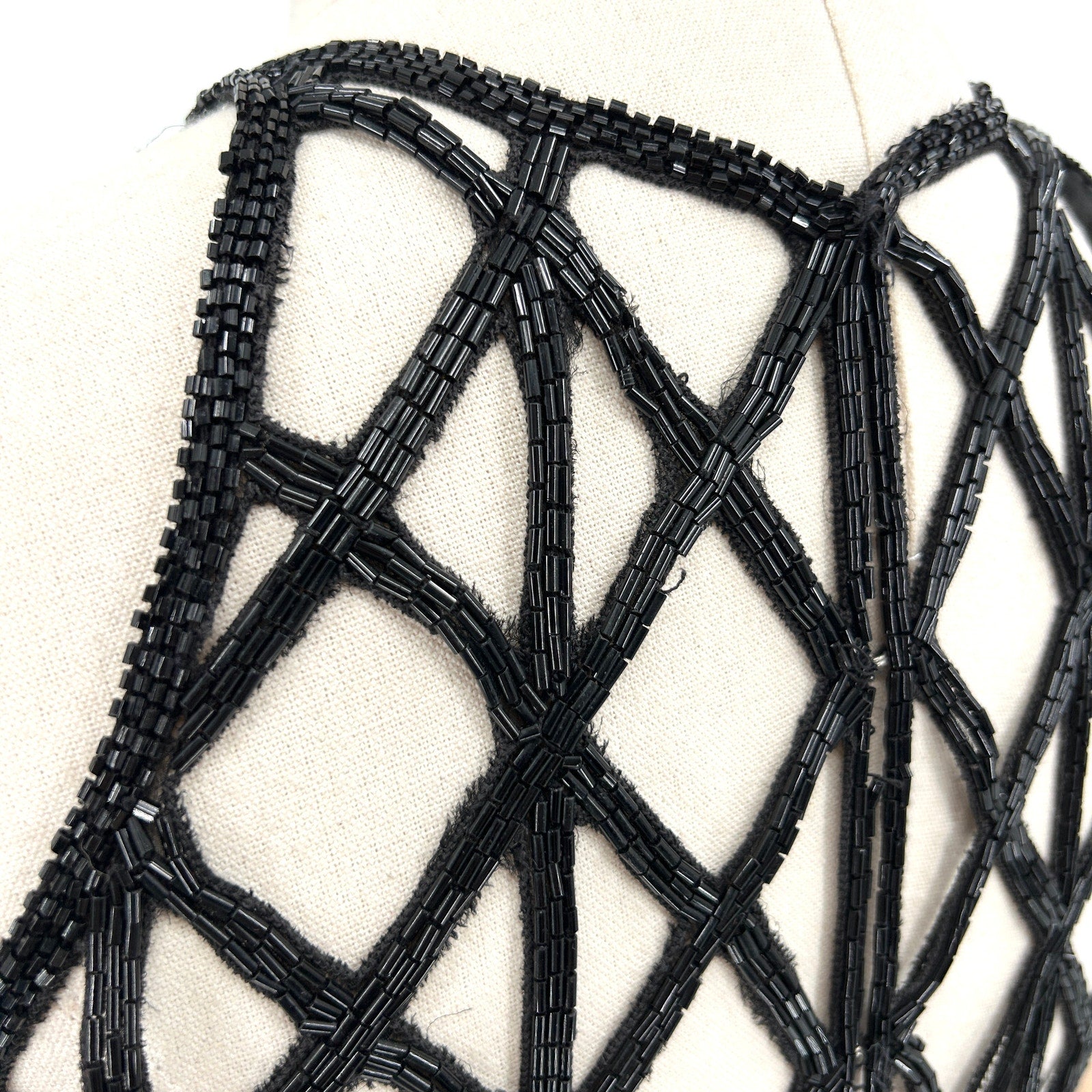 Vintage 90s Scala Black 100% Pure Silk Beaded Lattice Back Gown