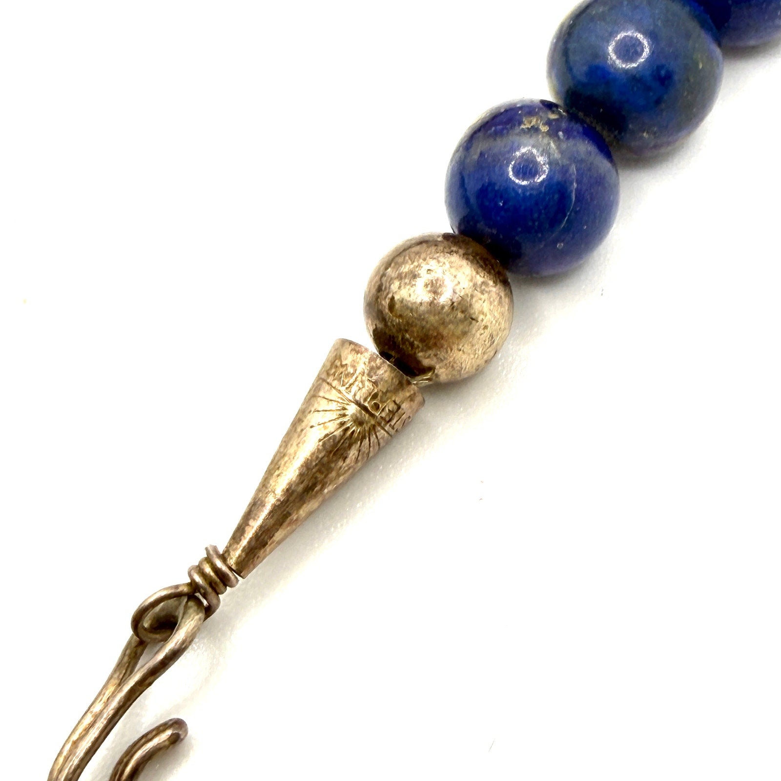 Vintage 90s Stamped Sterling Southwestern Blue Lapis Lazuli Beaded Necklace