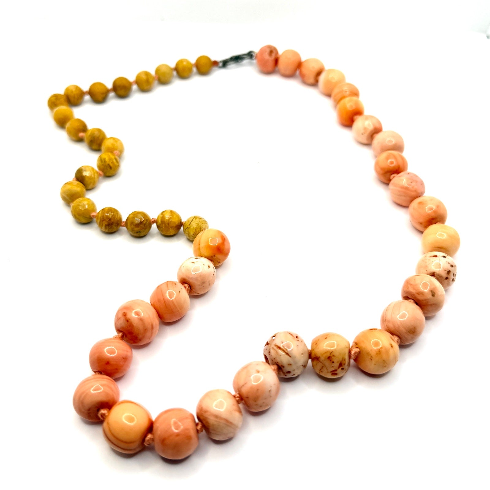 Vintage 90s Salmon Pink Coral Yellow Jasper Statement Necklace