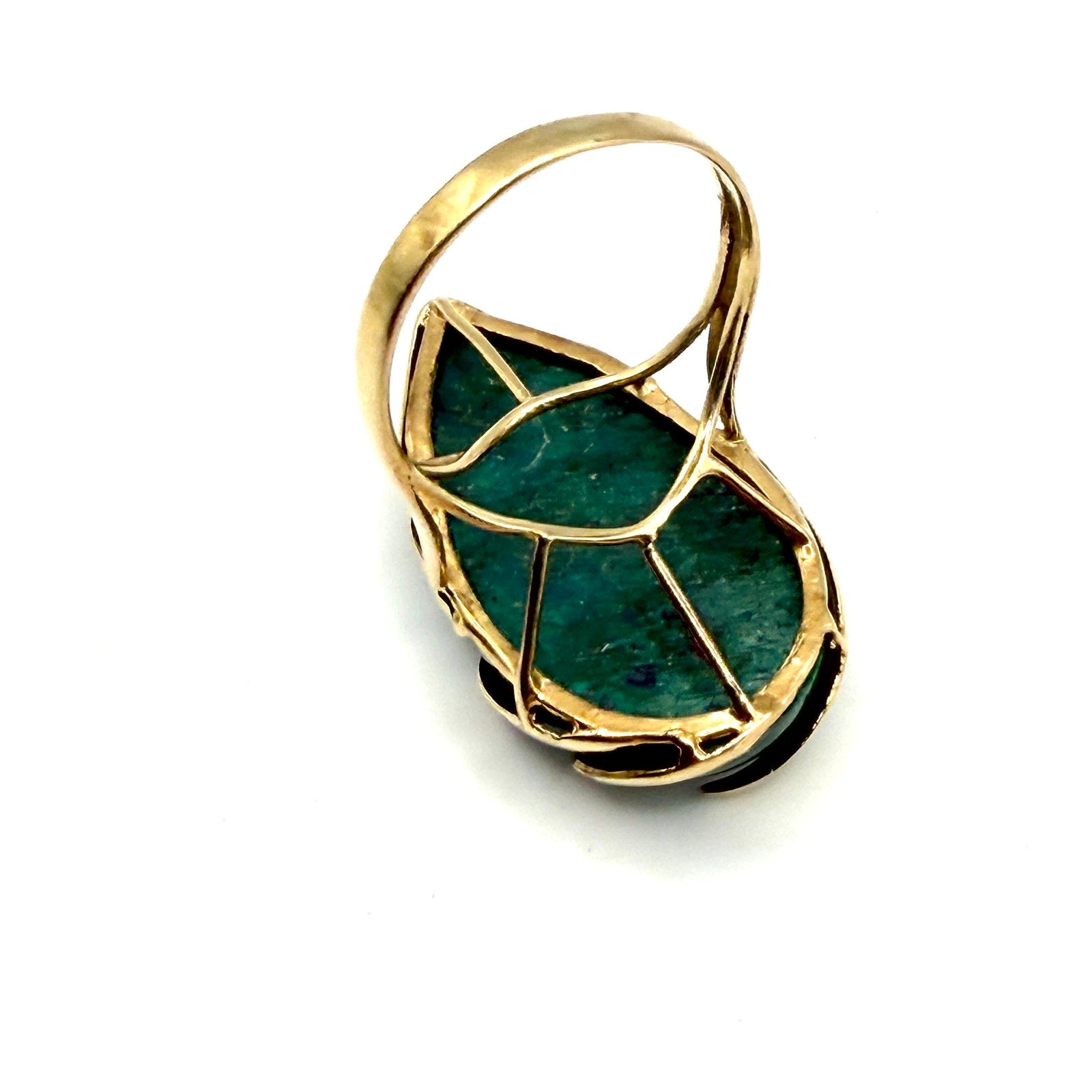 Vintage 70s 14K Gold Green Chrysocolla Modernist Teardrop Cocktail Ring