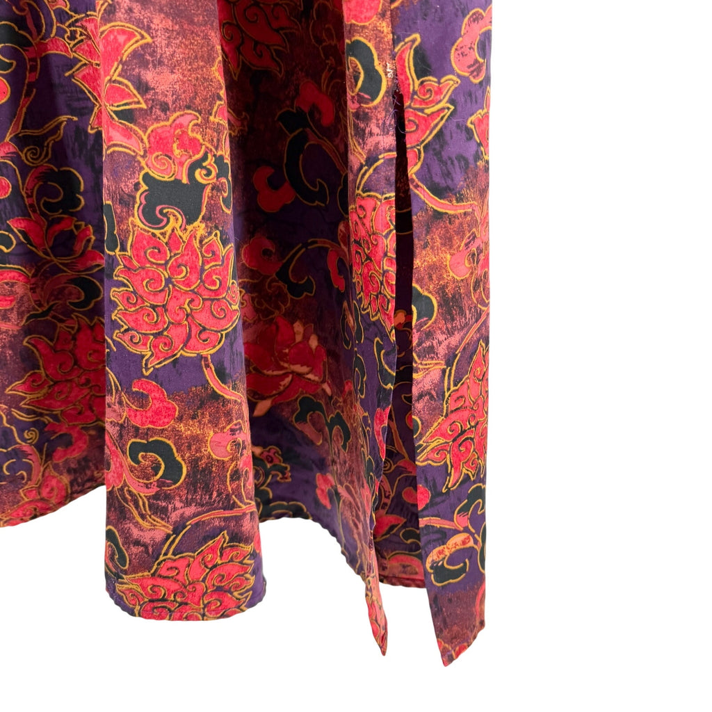 Vintage Y2K Natori Red Purple Asian Floral Half Zip Nightgown Kaftan