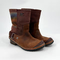 Sorel Brown Genuine Leather Suede Southwestern Woven Pull On Boots