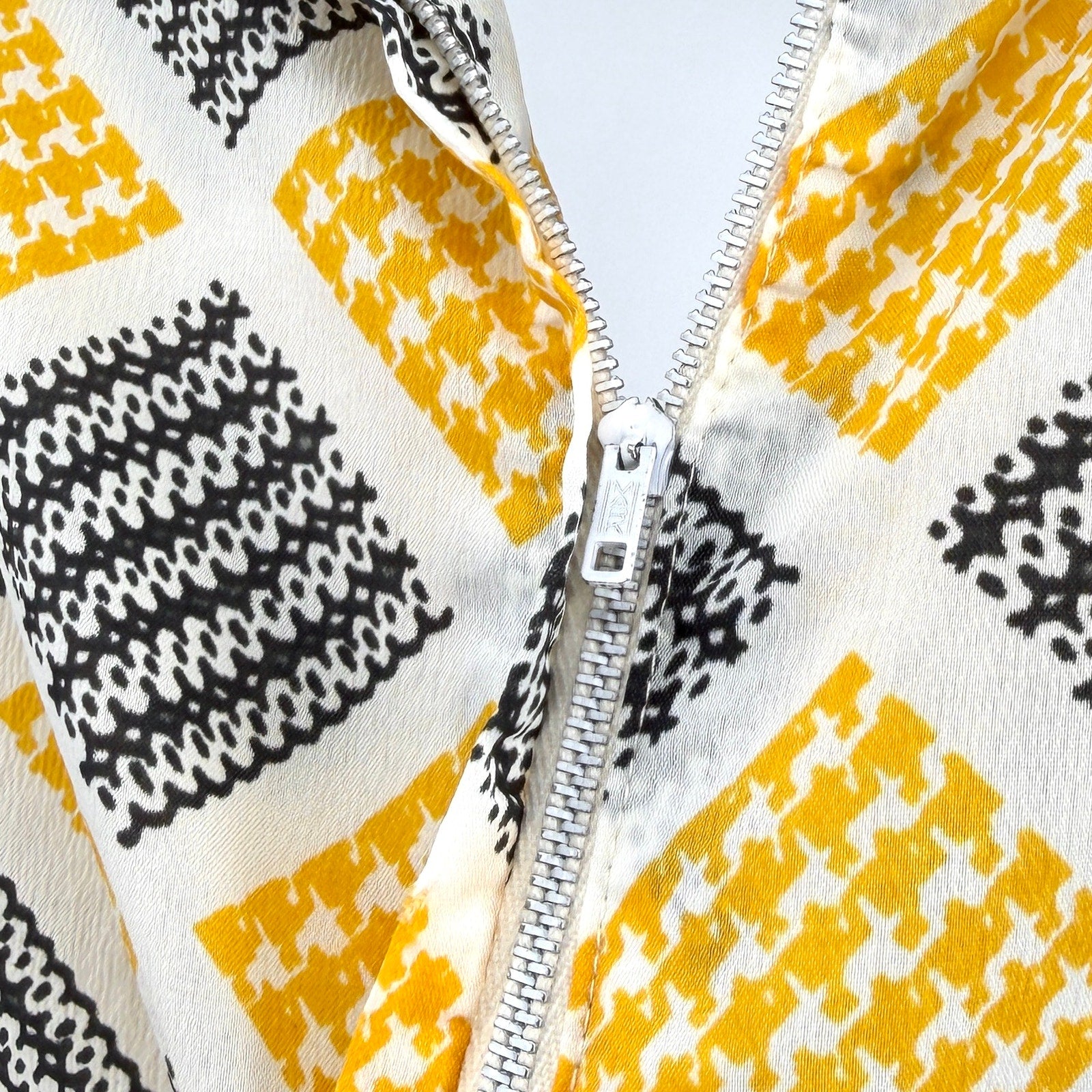 Vintage 60s Handmade Yellow Geometric Check Pleated Drop Waist Dress