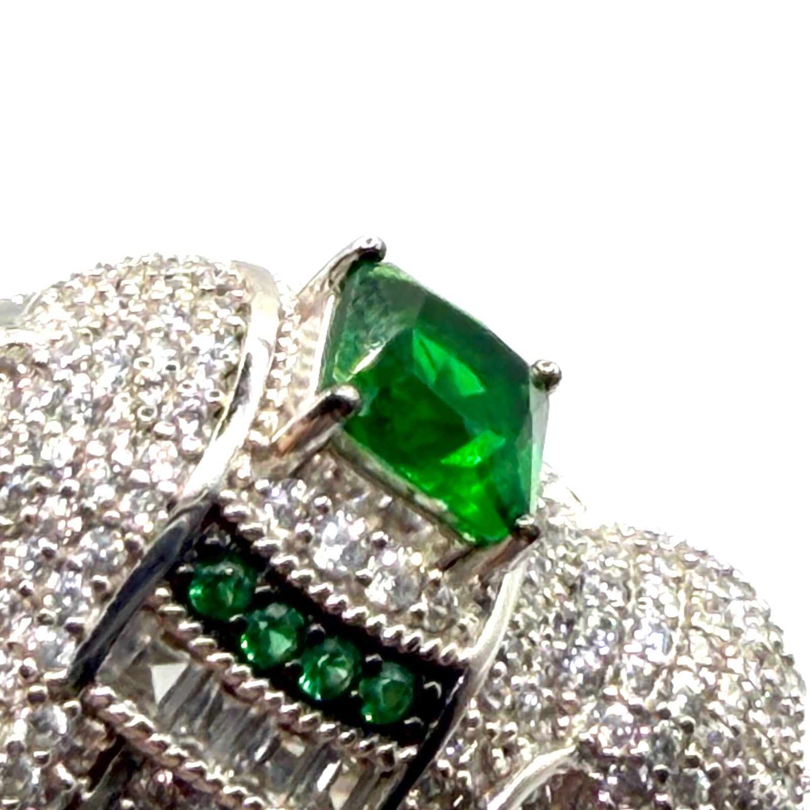 Green Sterling Silver Cubic Zirconia Pave Elephant Statement Ring