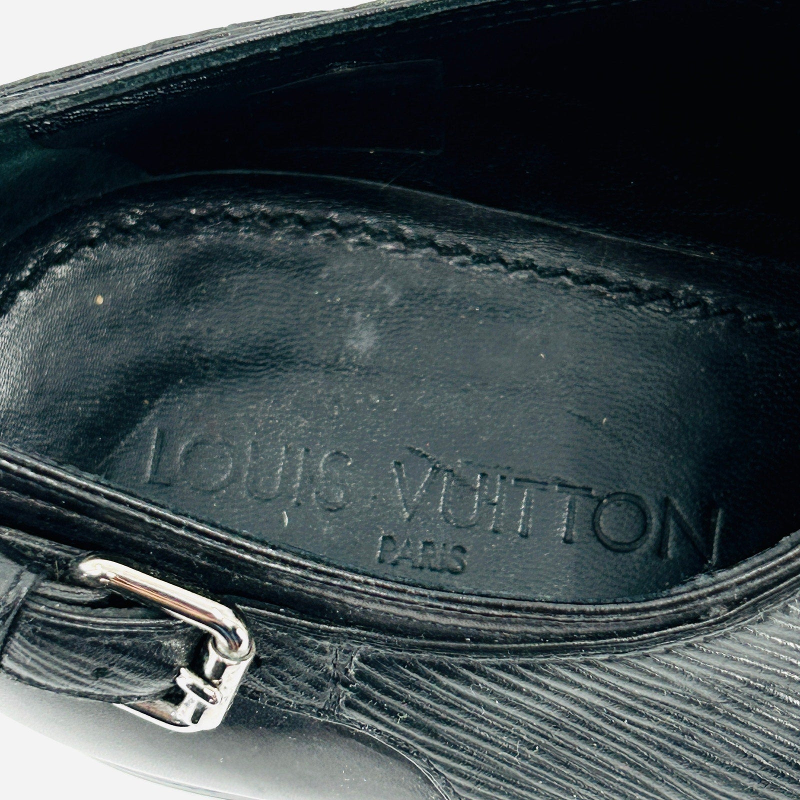 Louis Vuitton Black Epi Leather Buckle Detail Derby Dress Shoes