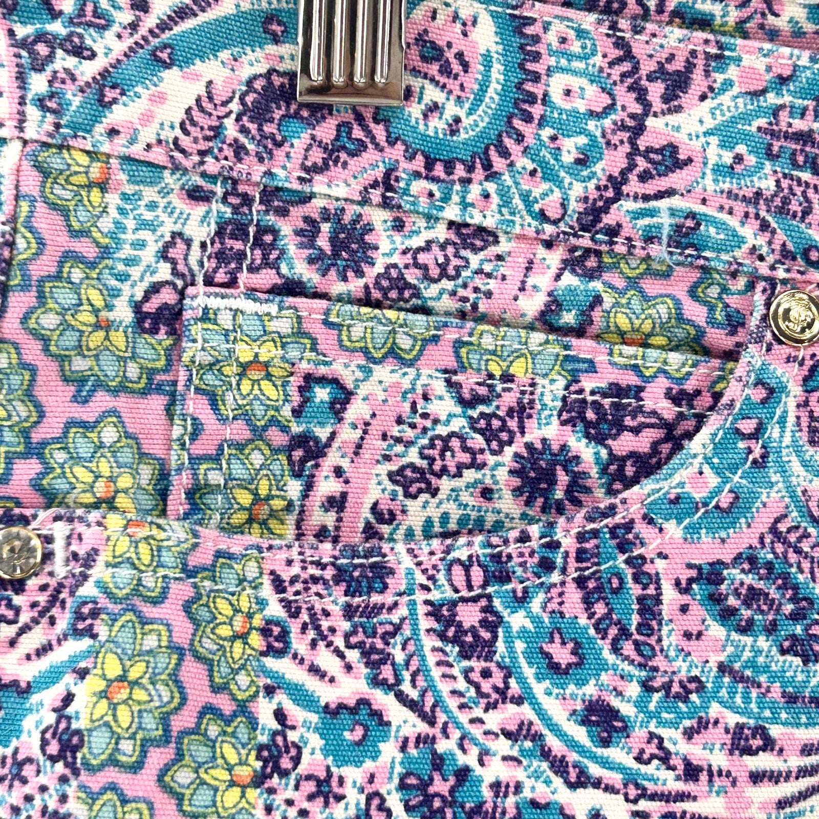 Y2K Juicy Couture Pink Teal Paisley Floral Low Rise Shorts