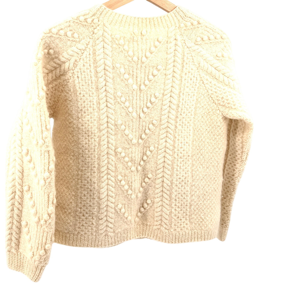 Vintage 70s Derek Clothes Cream 100% Wool Hand Knit Wood Button Cardigan