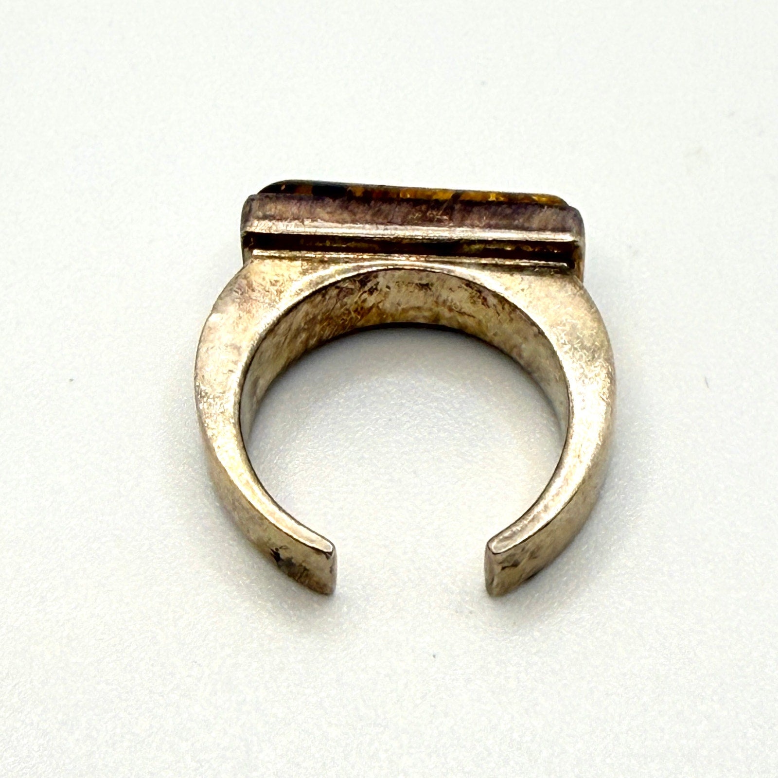 Vintage 90s Amber Sterling Silver Minimalist Rectangular Adjustable Ring