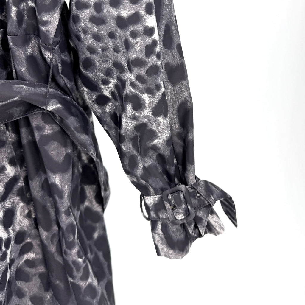 Dennis by Dennis Basso Gray White Leopard Print Trench Raincoat