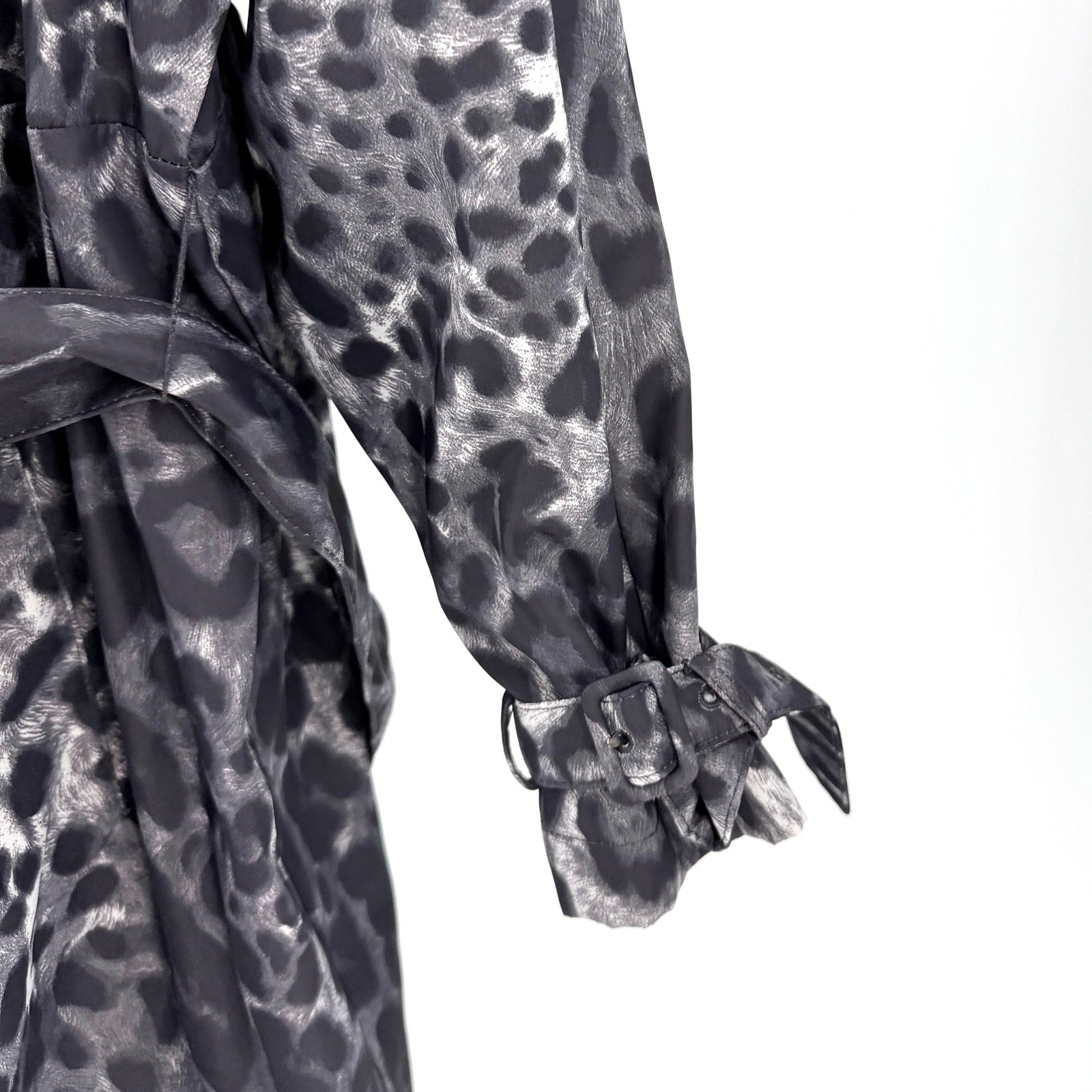 Dennis by Dennis Basso Gray White Leopard Print Trench Raincoat