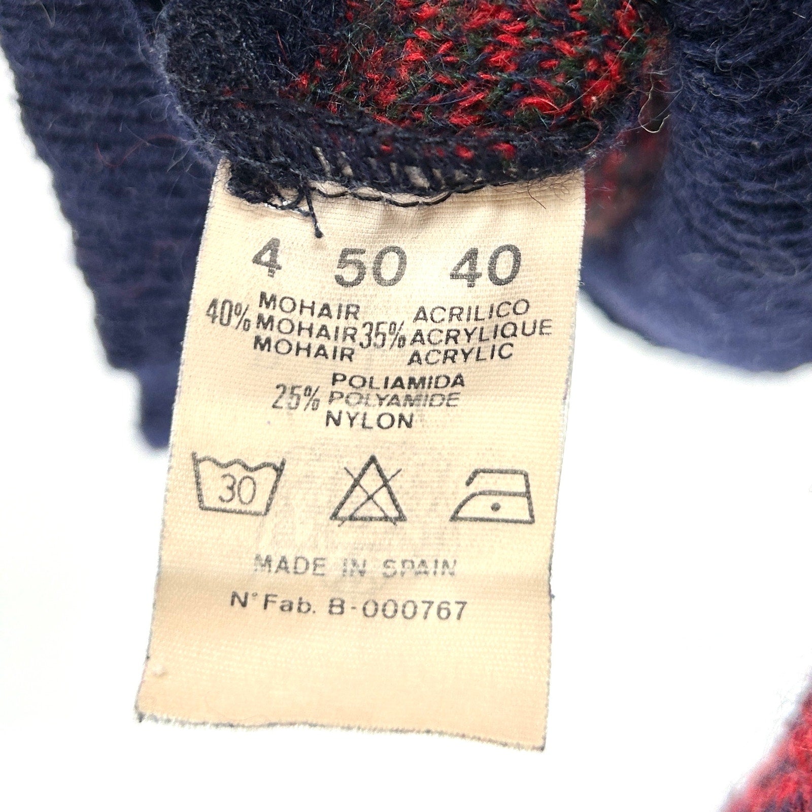 Vintage 90s Bethlehem Knitwear Red Navy Argyle Mohair Blend Sweater