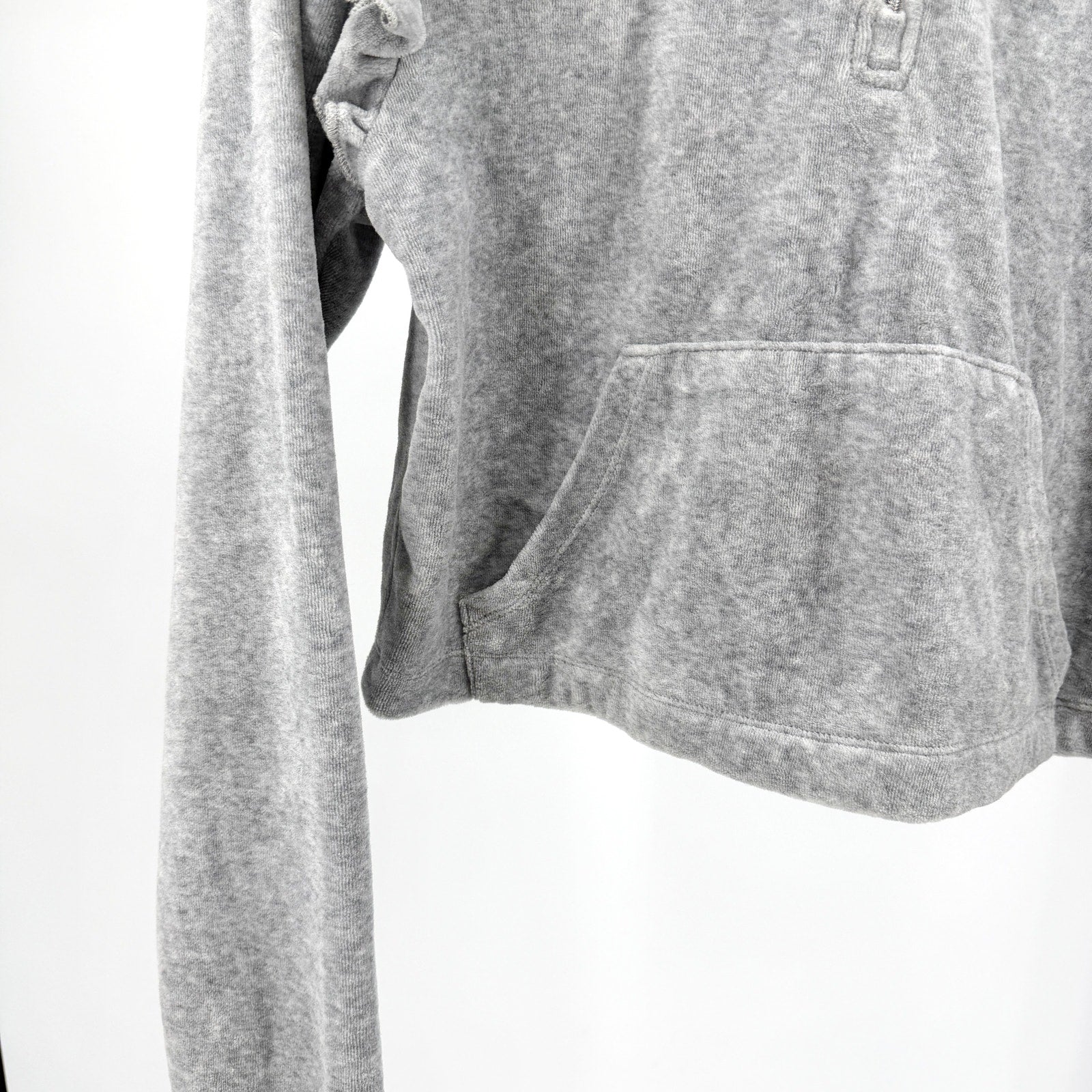 Juicy Couture Grey Velour Ruffle Cropped Half Zip Hoodie