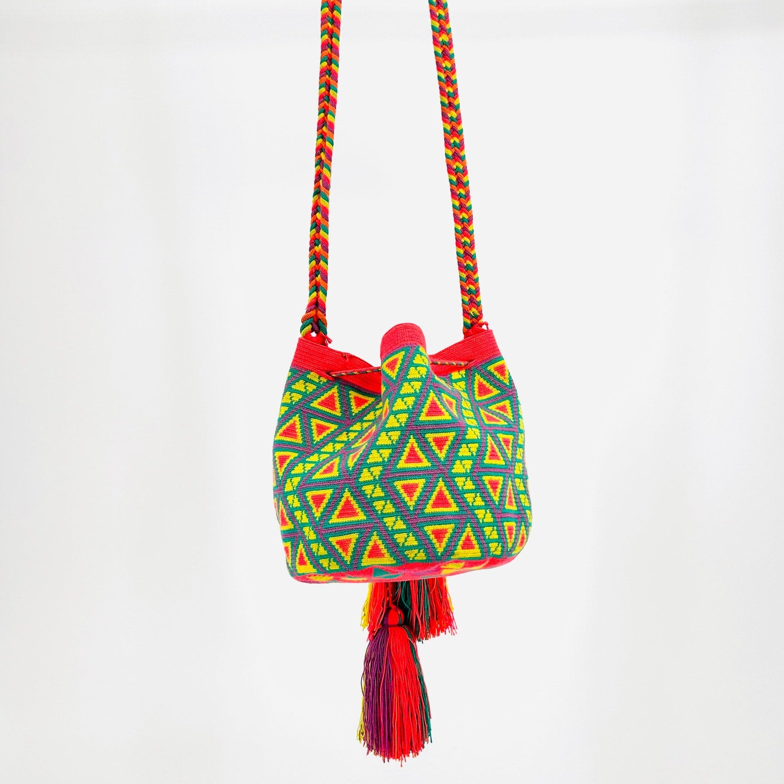 Handmade Mochila Neon Tribal Aztec Woven Tassel Crossbody Bag