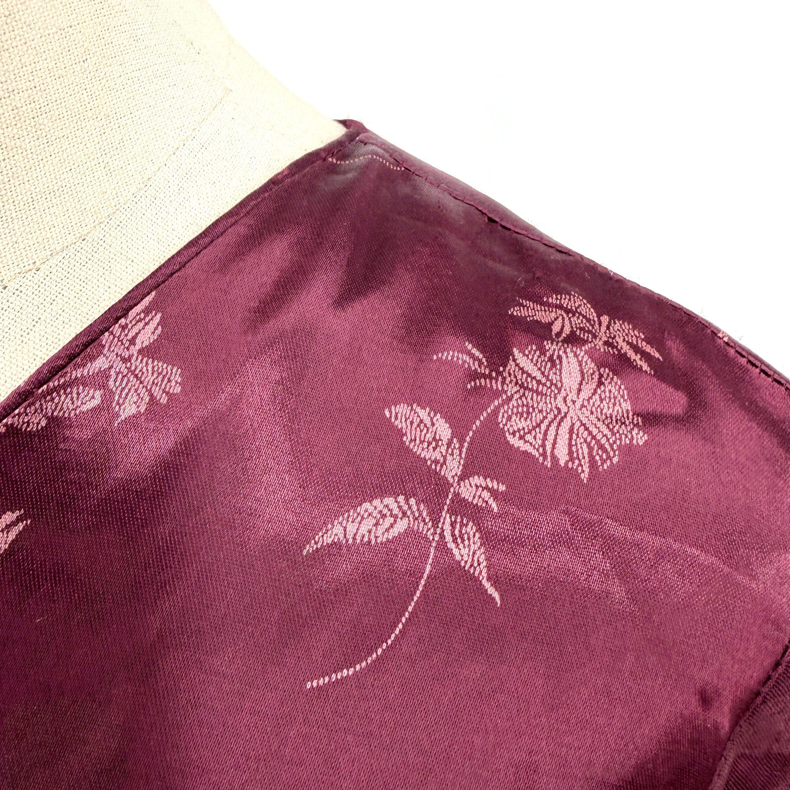 Vintage 90s GAP Burgundy Floral Satin Jacquard Cheongsam Slip Dress
