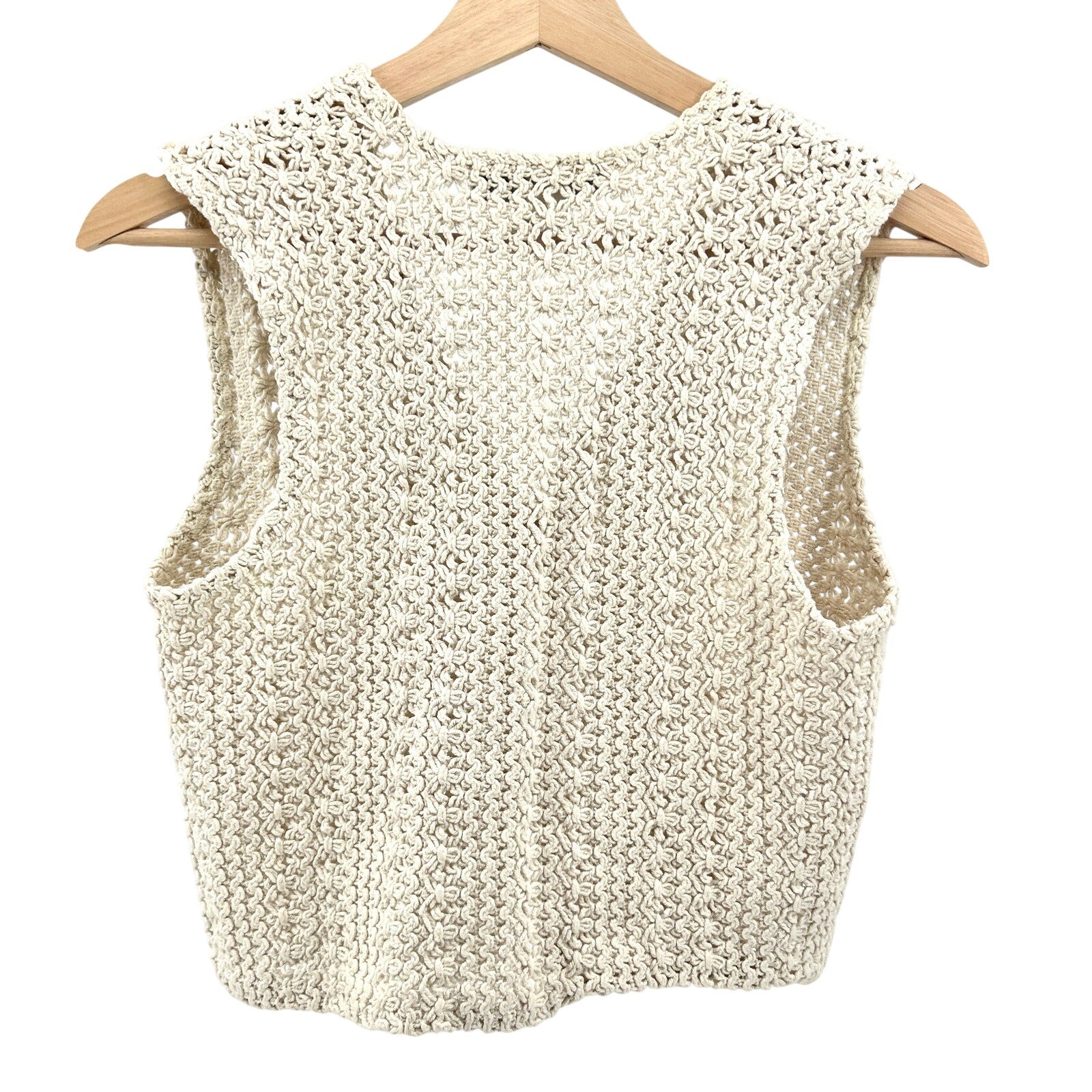 Vintage 80s The Limited Cream Macrame 100% Cotton Sleeveless Vest
