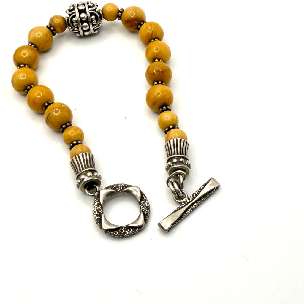 Vintage 90s Yellow Jasper Artisan Toggle Clasp Necklace Bracelet Set