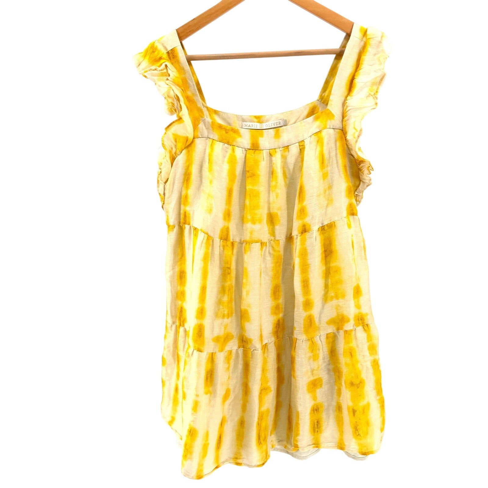 Marie Oliver Yellow Watercolor Ruffle Tiered Mini Babydoll Dress