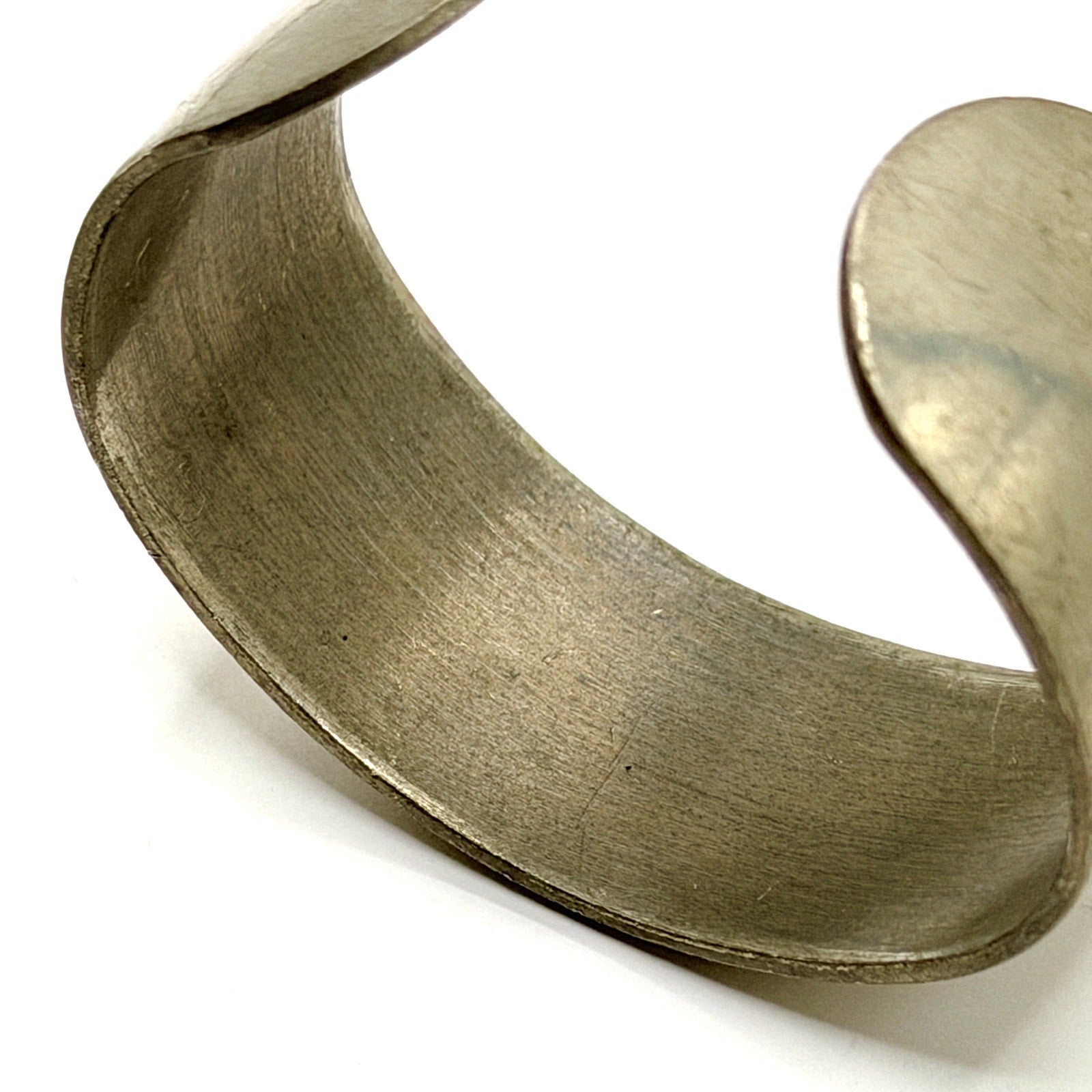Vintage 70s Matte Pewter Modernist Stamped Wide Cuff Bracelet