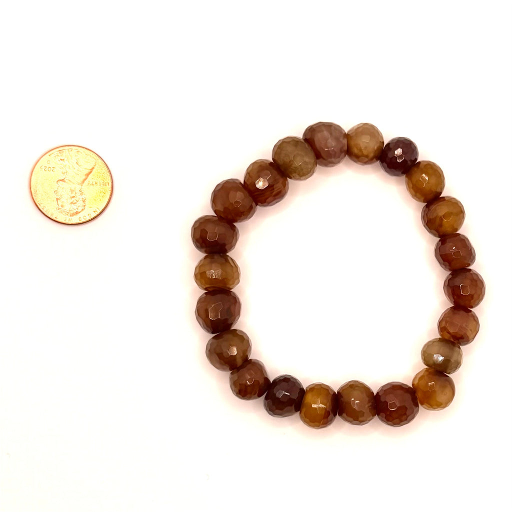 Chunky Brown Faceted Agate Gemstone Stretch Beaded Bracelet