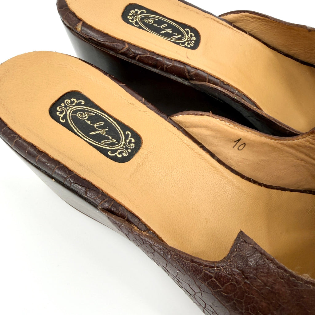 Vintage Y2K Salpy Brown Genuine Leather Wood Platform Clog Mules