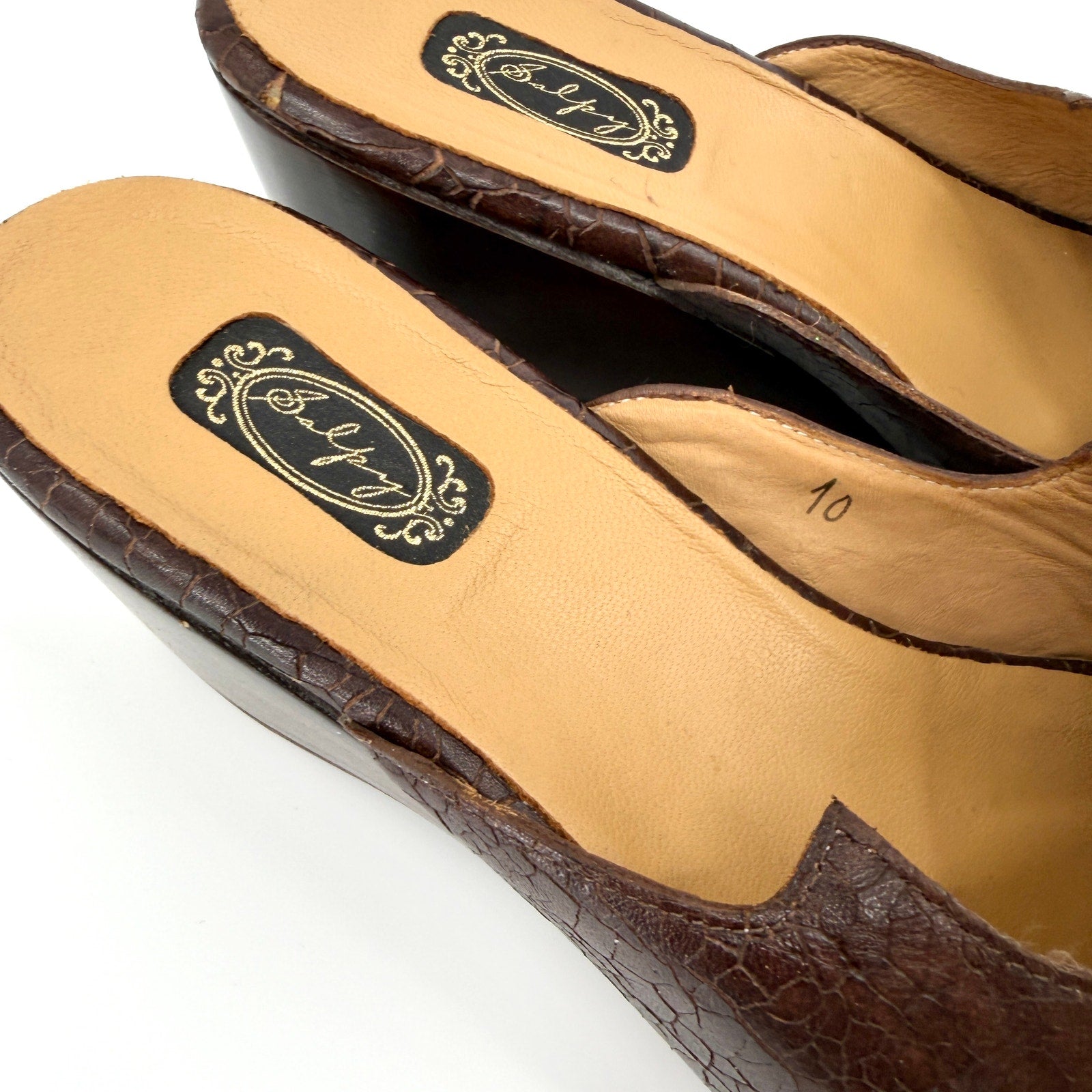 Vintage Y2K Salpy Brown Genuine Leather Wood Platform Clog Mules