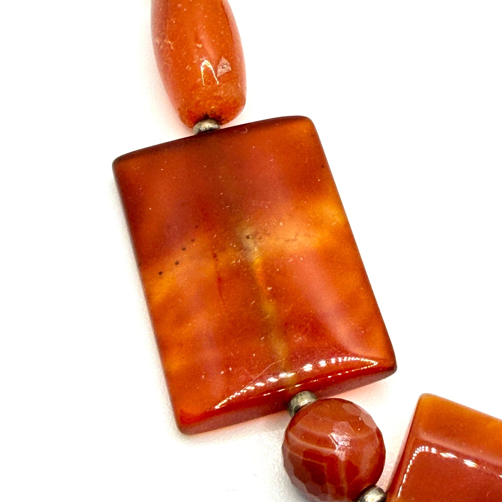 Vintage 90s Carnelian Orange Mixed Bead Slab Station Statement Necklace
